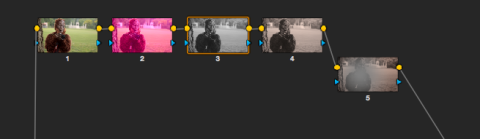 The first node is the balancing node. The second is the color crunching, the third is the black and white, The fourth is what warms the shot up, and the last is the vignette.